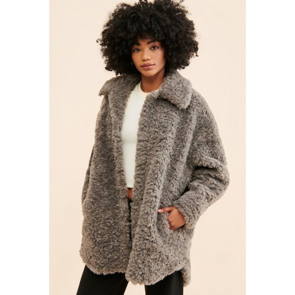 Free People Jakke Amy Fuzzy Shirt Jacket Womens S Faux Sherpa Cozy Winter Chic